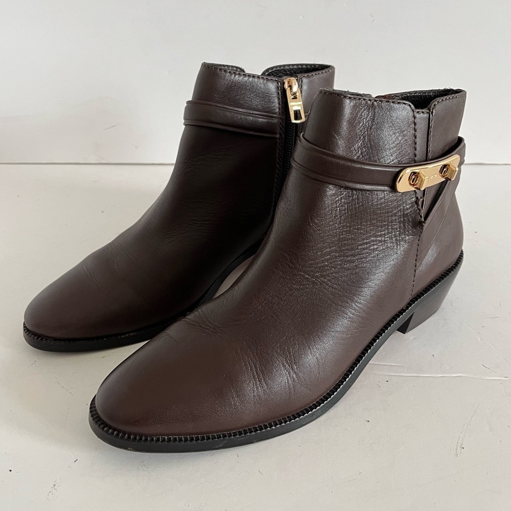 COACH Coleen Ankle Boots Leather Gold Logo Size 8B